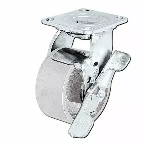 4" Heavy Duty Swivel Caster with Brake - 4" Semi Steel Cast Iron Wheel - CasterH