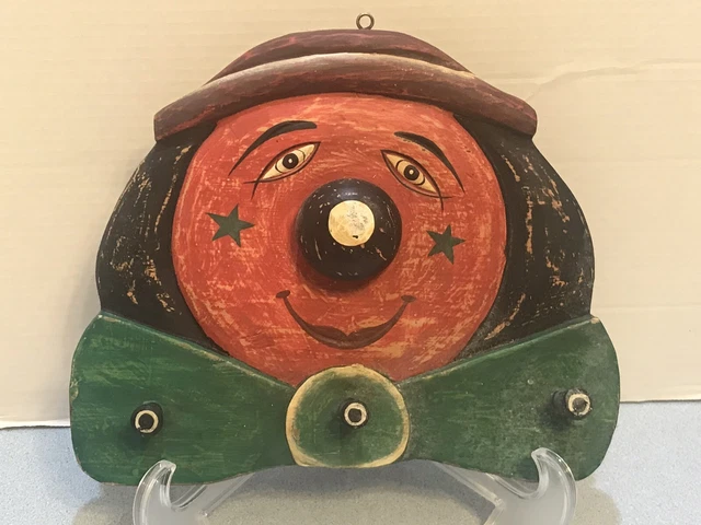 Vintage Look Retro Quirky Wooden Clown 3 Hook Coat Rack Childs Room