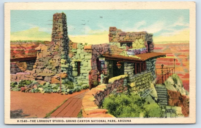 Postcard - Fred Harvey Lookout Studio in Grand Canyon National Park Arizona AZ