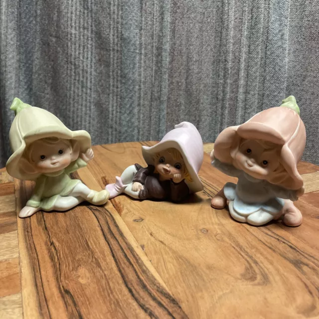Set of 3= Vintage Homco Pixie Elf Porcelain Figurines 5615 And 5213