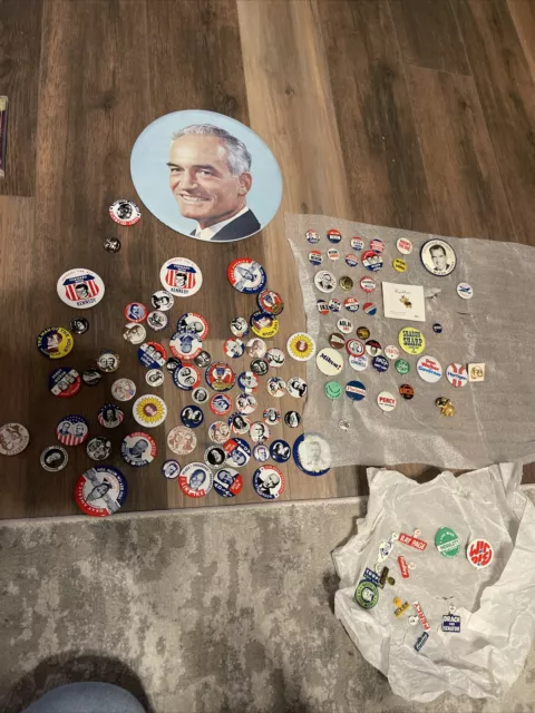 Lot 111 different presidential political campaign pins buttons tabs etc.