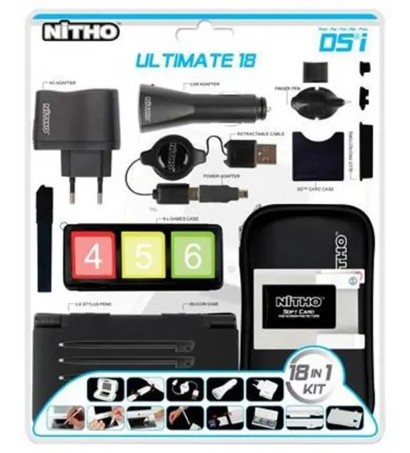 Nitho 18in1 Ultimate Pack Tasche Ladegerät Kfz Charger USB Case für Nintendo DSi