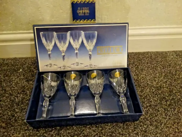 1 Box of 4 Crystal Small Wine Glasses - Original Box