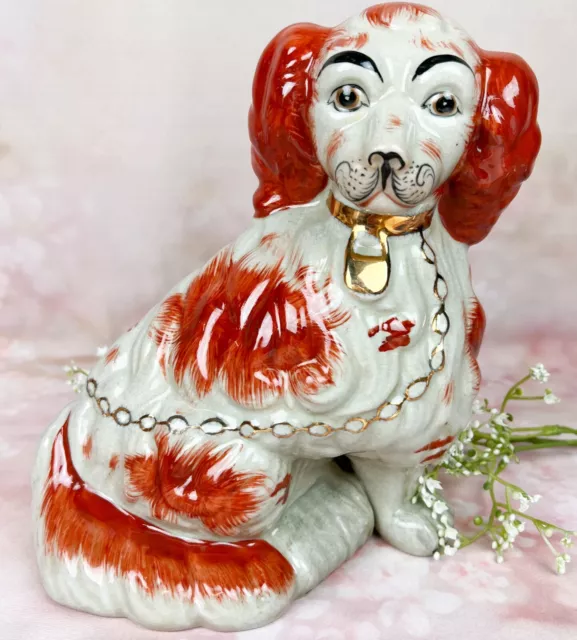 Vintage 10" Staffordshire-Style Mantle Dog King Charles Spaniel Figurine
