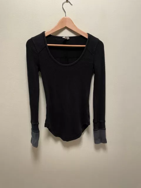 Free People Womens Newbie Thermal Sunni Valley Cuff Small Black Long Sleeve Boho