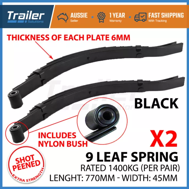Trailer Parts 9 Leaf Slipper Springs Eye Slipper One Pair Black 45mm 1400kg