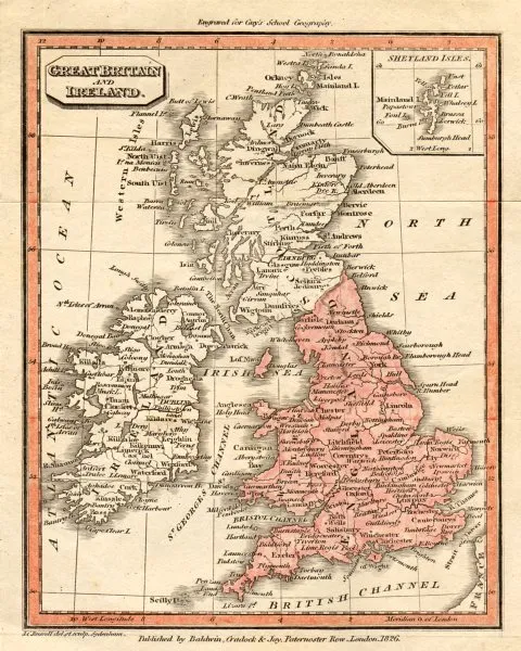Great Britain and Ireland by John Charles Russell 1826 old antique map chart