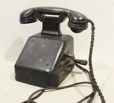Antiguo Negro OB33 Baquelita Mesa Standtelefon Con Manivela Vintage Deco Manitas