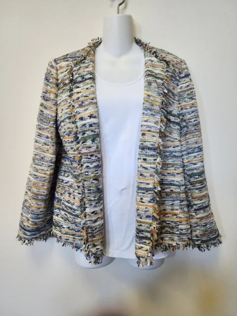 Alfred Dunner Petite Women 10P Knit Blazer Jacket Fray Yarn Lined Office Pockets