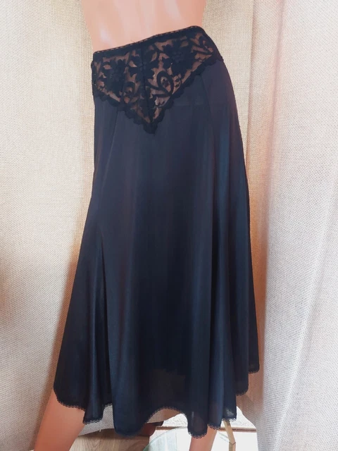 Splendida Gonna Sottogonna Vintage St Michael Mezza Slip Nera Taglia Uk 20/22 #254