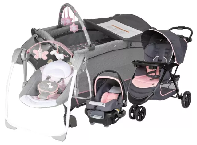 Baby Girl Pink Combo Stroller With Car Seat Playard Swing Baby Travel System Set