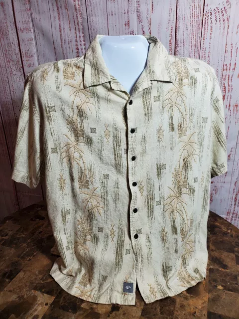 QuikSilver Edition Shirt Mens Large Button Up Cream Linen Blend Hawaii Tropical