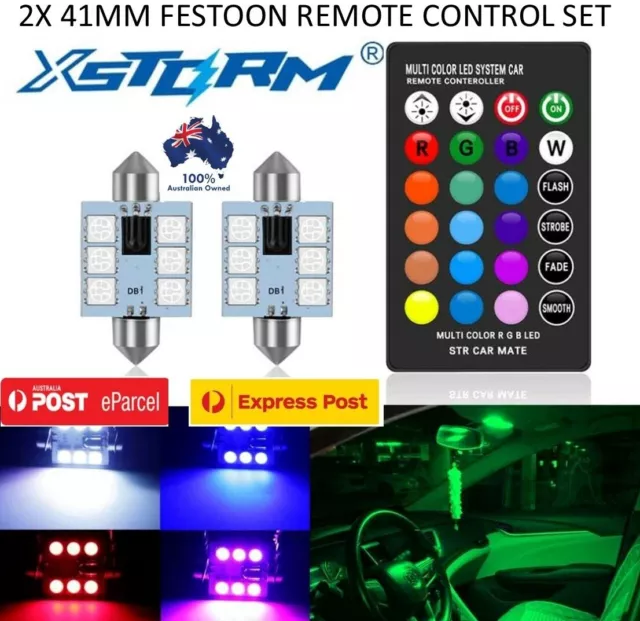 2X Remote Multi Colour 41Mm Festoon Car 12V Led Interior Light Bulb Dome Globe