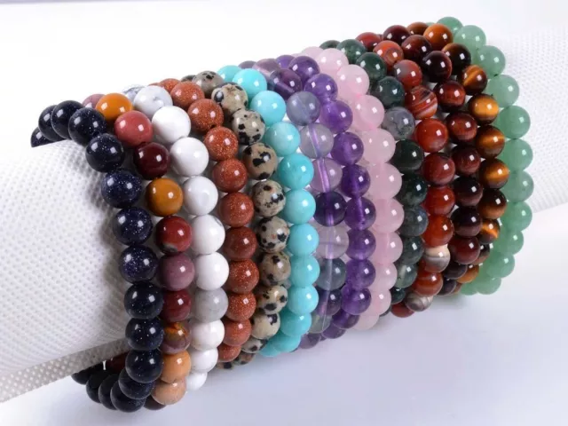 Handmade Natural Gemstone Round Beads Stretch Bracelet 7.5'' 6/8/10/12mm