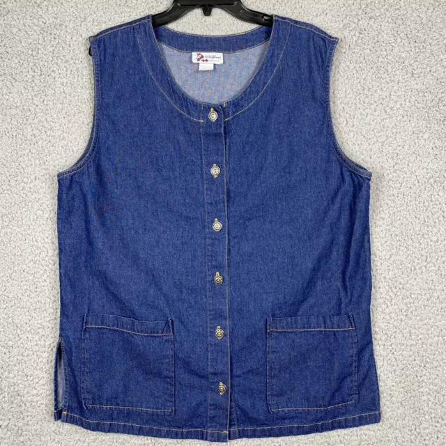 Wildflower Womens L Thin Denim Button Vest Pockets Western Ranch Hippie Boho USA