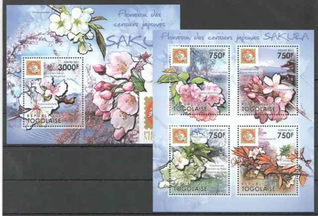 Tg1067 2011 Togo Flora Nature Flowers Japanese Sakura Bl+Kb Mnh