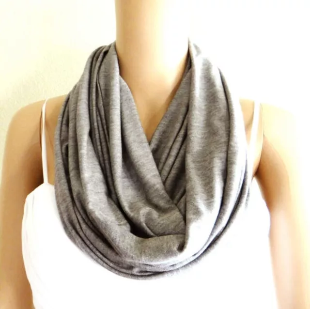 Grey Circle Scarf. Infinity Scarf. Loop Scarf. Soft Cotton Scarf. Women Scarf.