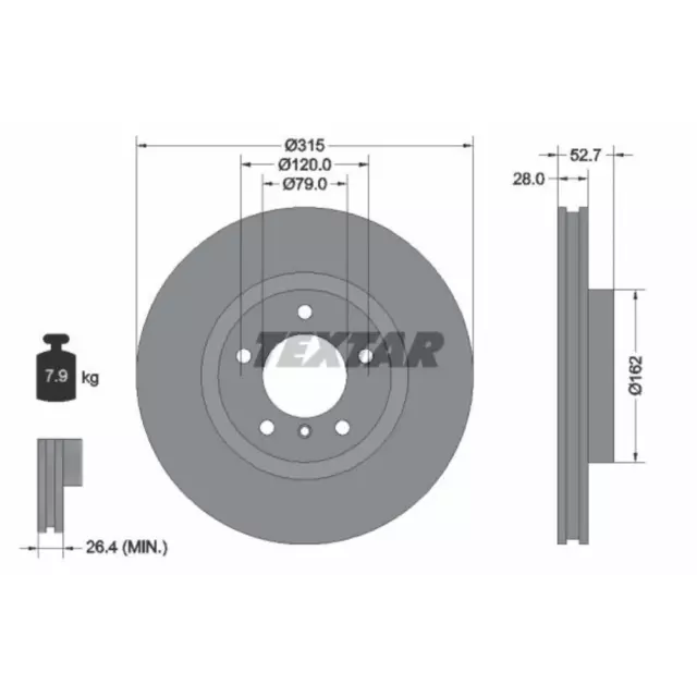 TEXTAR 1x Disco Freni Anteriore Ø315 Ventilazione Interna per BMW Z3 Roadster