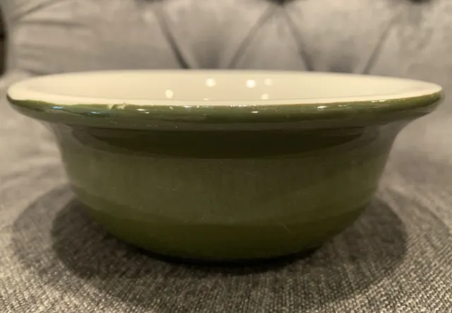 VINTAGE HALL Pottery Bowl 392 Olive Green Ceramic With White Interior EXCELLENT