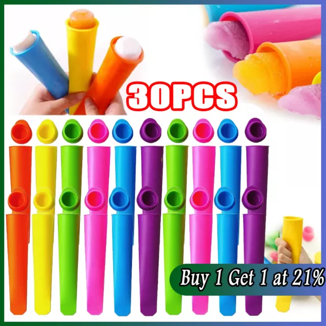 30X Silicone Push Up Frozen Stick Tray Mould Ice Cream Pop Jelly Lolly Maker&Lid