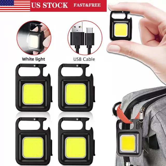 4PCS Mini COB Flashlights 800 Lumens Small Bright Rechargeable Keychain Light US
