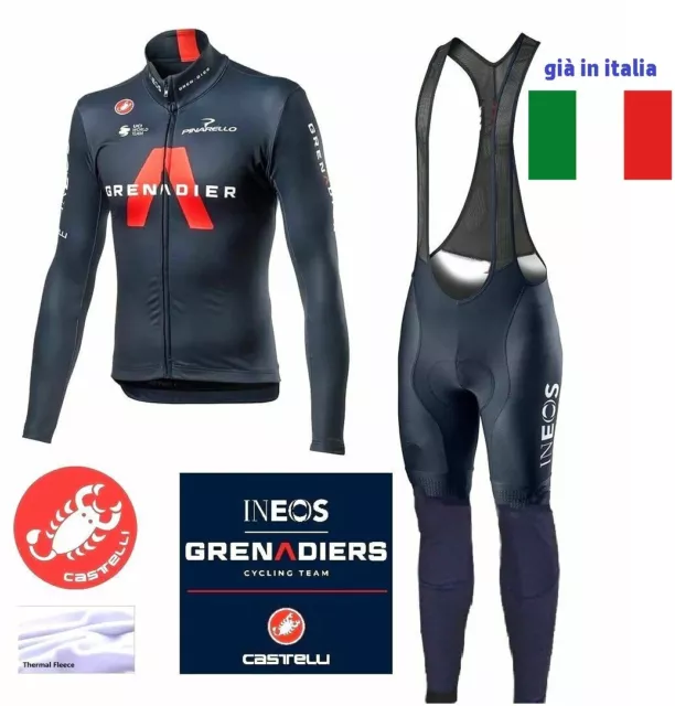 COMPLETO BICI CORSA INEOSgrenadier INVERNO FELPATO MAGLIA SALOPETTE CICLISMO M L