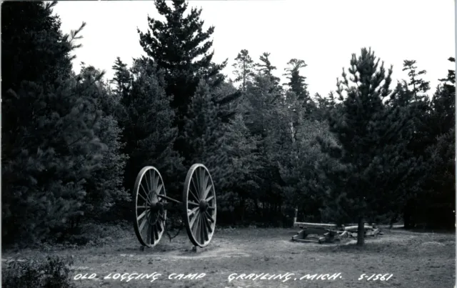 Rppc Logging Camp 1954 Grayling Michigan Crawford County Real Photo Postcard  D6