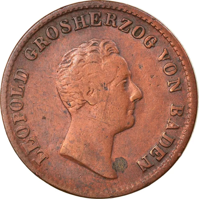[#745335] Coin, German States, BADEN, Leopold I, Kreuzer, 1843, VF, Copper, KM:2