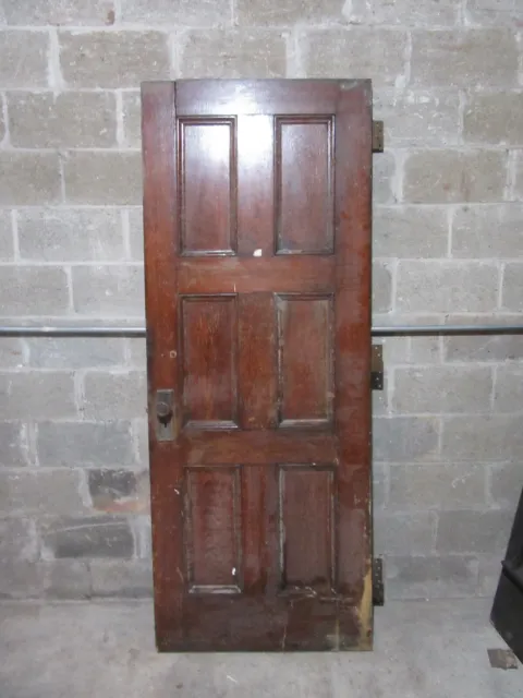 ~ ANTIQUE OAK 6 PANEL DOOR WITH HARDWARE I ~ 32 x 81.5 ARCHITECTURAL SALVAGE