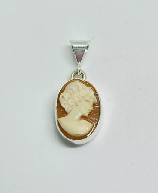 Gorgeous Vintage Real Carved Shell Cameo Pendant 925 Solid Silver #16530