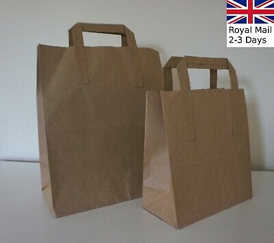 25 X Piccolo Marrone Kraft Artigianato Carta SOS Carrier Bags Pranzo Cena portar via 