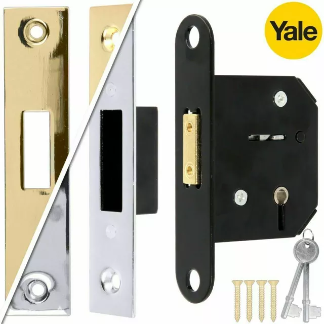 64mm GENUINE YALE Polished Brass/Chrome 5 Lever Deadlock Security Bolt Door Lock