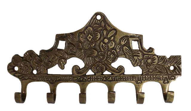French SOLID BRASS Victorian 6 Hook Wall Key Tie Key Holder Hanger Hook 8" 6728
