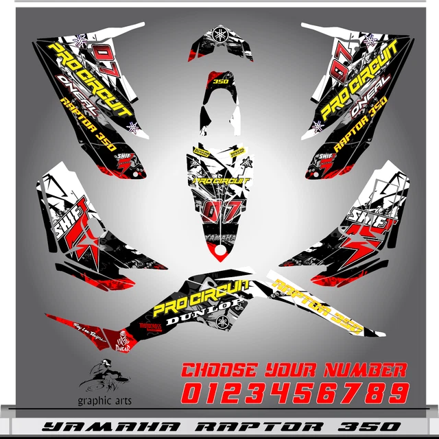 Yamaha Raptor 350 graphics kit 2004 2006 2009 to 2014 decals stickers atv utv