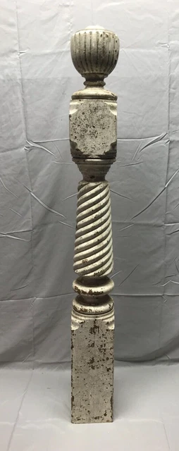 VTG Shabby White Hardwood Oak Turned Twist Newel Post 6x49 Old Staircase 149-23B