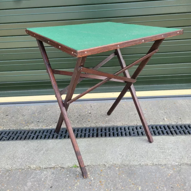 Vintage Wooden Folding Card Games Table with Green Baize top