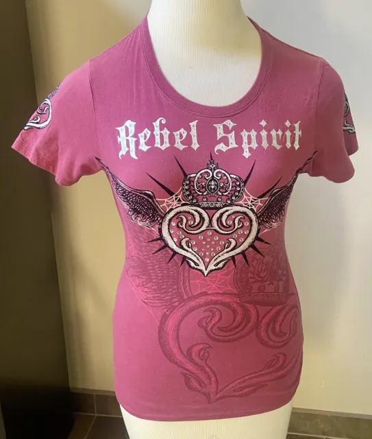 Rebel Spirit T-Shirt Queen Heart Embellished & Embroidered Size X-Large