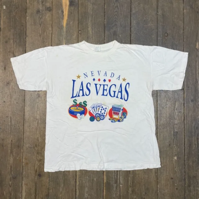 Vintage Las Vegas T-Shirt Casino Graphic USA Single Stitch Tee, White Mens XL