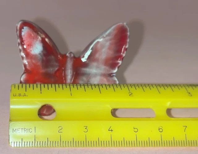 4 Red & White Speckle Drip Glaze Ceramic Butterfly  Macrame Beads 2