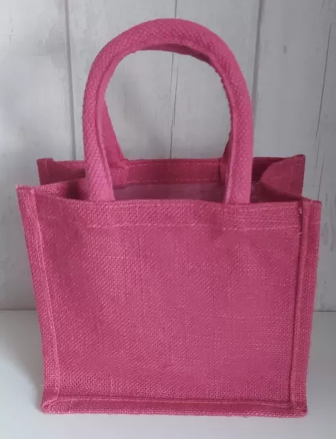 Dark Pink Small Jute Gift Bag Party Bag Tote. Reusable, Sustainable & Ethical