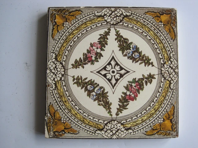 ANTIQUE VICTORIAN 6" PRINT & TINT AESTHETIC FLORAL TILE - T & R BOOTE? No.2