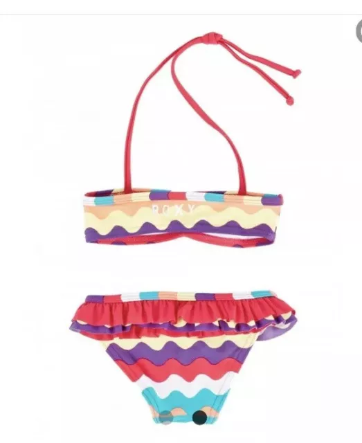 Bnwt Roxy Kids Girls Tots St James Wave Bandeau Bikini Size 4 Rrp $55.99 2