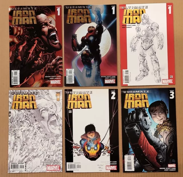 Ultimate Iron Man #1,2,3 plus variants Lot of 6 Marvel 2005 VF/NM to NM-