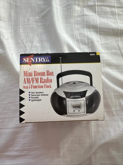 NEW SENTRY MINI Boom Box AM/FM Radio 5 Function Clock Antenna Twin ...
