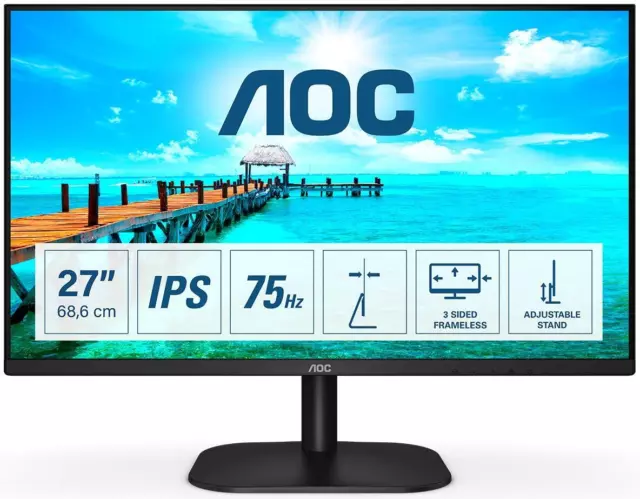 AOC 27B2H Monitor 68,58 cm (27 Zoll) (Full-HD, IPS-Panel, HDMI, VGA, Audio)