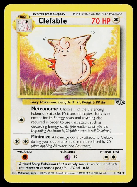 1995 clefable pokemon card value 1st Edition JU 17 No Holo type icon holds a deeply cherished place in TCG history Clefable 1st Edition Jungle Holo