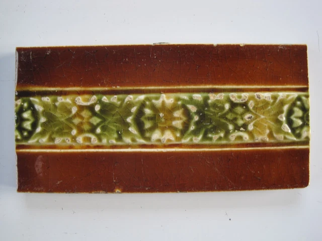 Antique Majolica Glazed 6" X 3"  Border/ Spacer Tile  - Brown / Greens