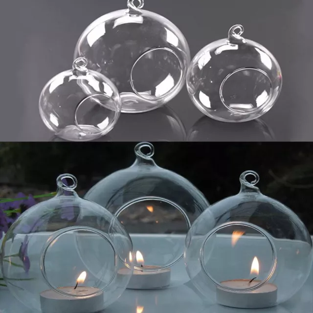 Clear Ball Glass Bauble Candle Tealight Plants Holder Wedding Hanging Open Face 3