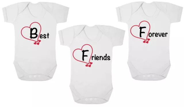 BFF BEST FRIENDS FOREVER New TRIPLETS Bodysuits/Grows, Newborn Gift, Baby Shower