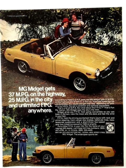 1976 MG Midget Roadster Print Ad Yellow